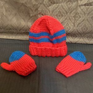 Homemade Crochet Kids Hat & Mitten Set - New